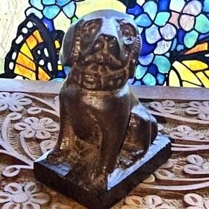 Mahogany Hard Wood Hand Carved 2" Wood‎ Folk Art Dog Sculpture Figurine